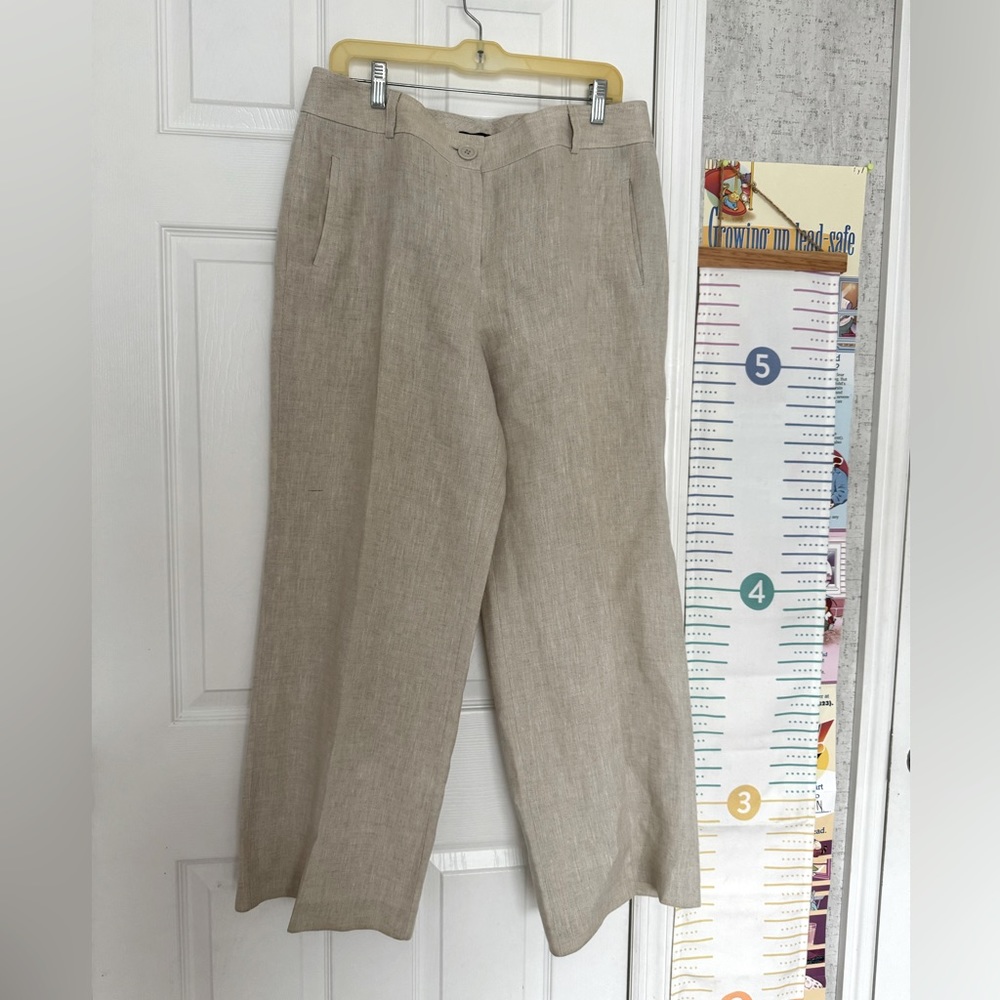 Talbots Pure linen Petite 14 women’s wide leg tan pants - Picture 1 of 8
